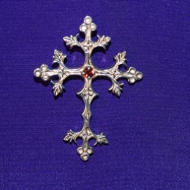 Religious Cross With Garnat Stone Silver Pendant
